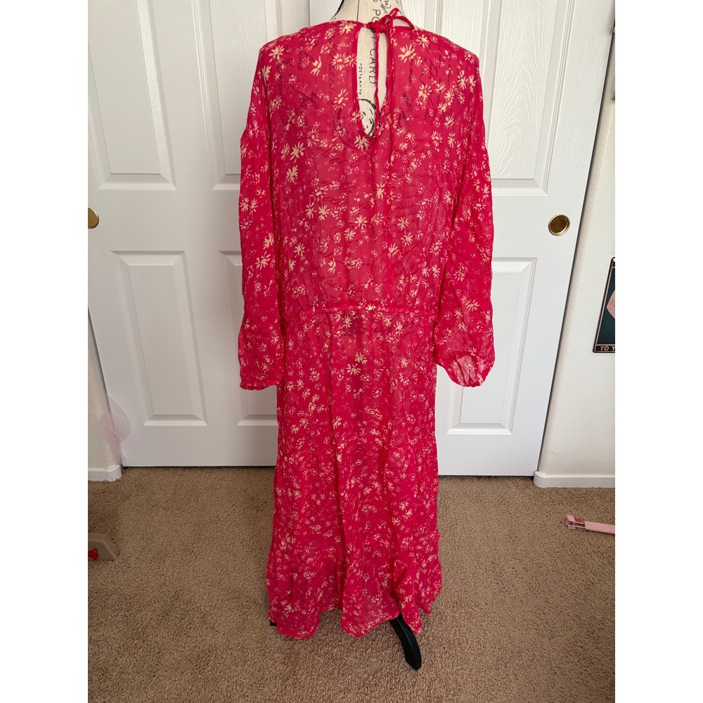 Free People Rare Feelings Maxi Dress Pink Floral V-Neck Long Sleeve Boho Size M - Picture 7 of 8